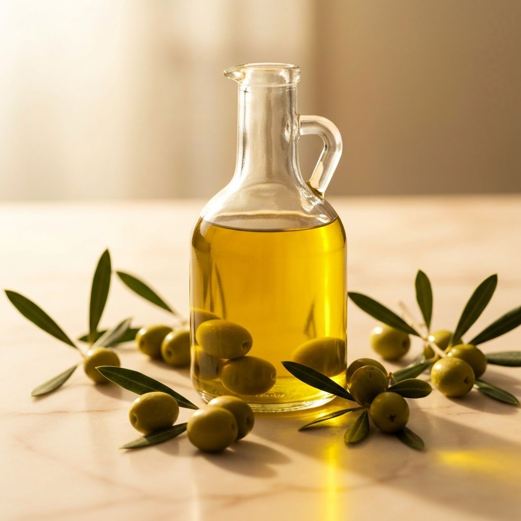 Fresh olive oil and olives